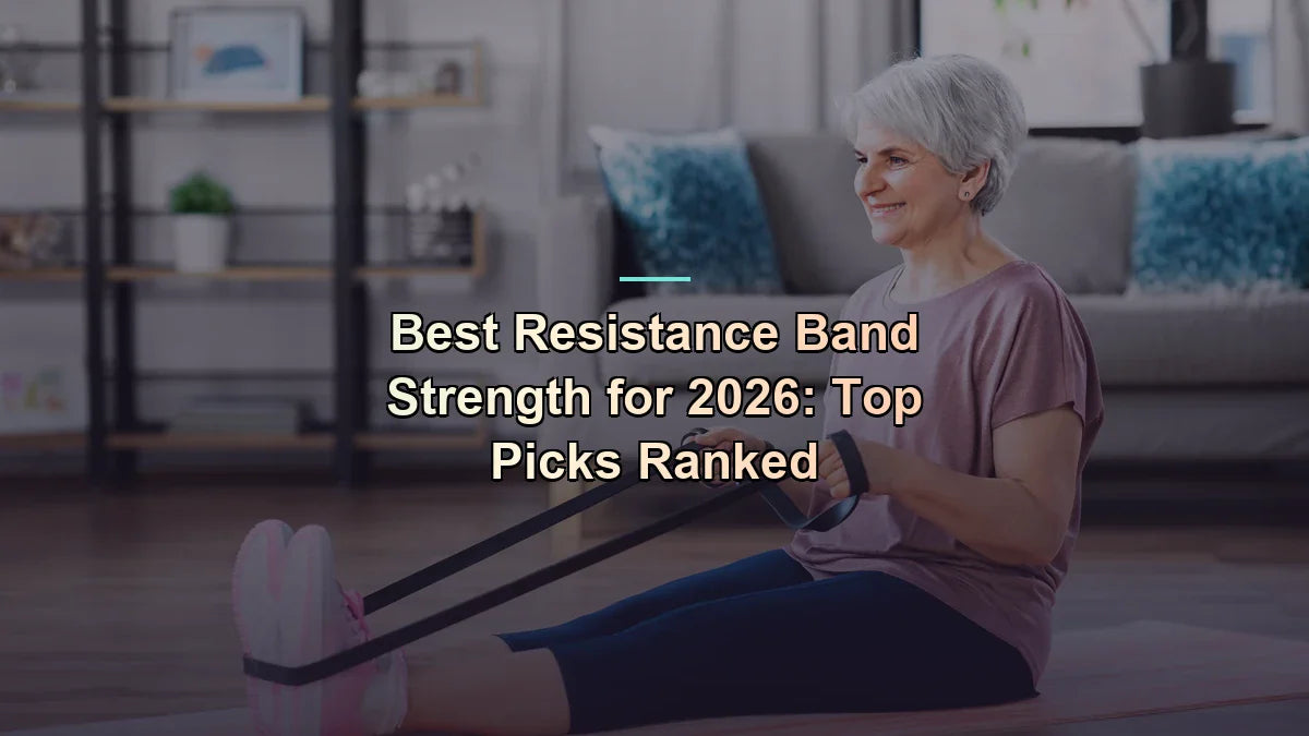 Smiling older woman rowing with a resistance band in her living room — resistance band strength — Flexa.fit top picks for 2026