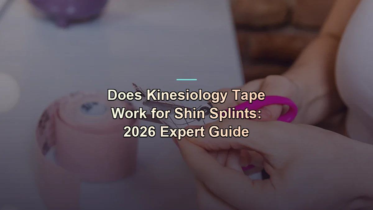 Hands cutting a strip of pink kinesiology tape with scissors — does kinesiology tape work for shin splints — Flexa.fit's UK 2026 walkthrough