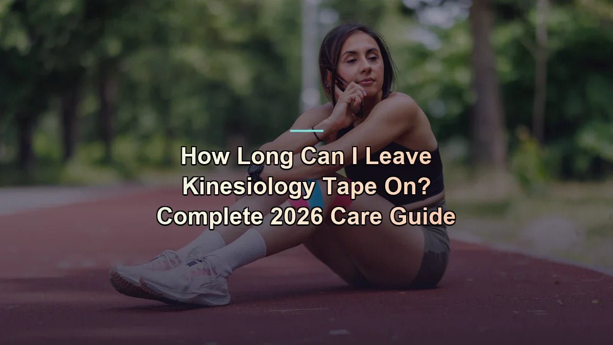 Athlete resting trackside with kinesiology tape across her knee — how long can i leave kinesiology tape on — Flexa.fit's how-to guide for 2026