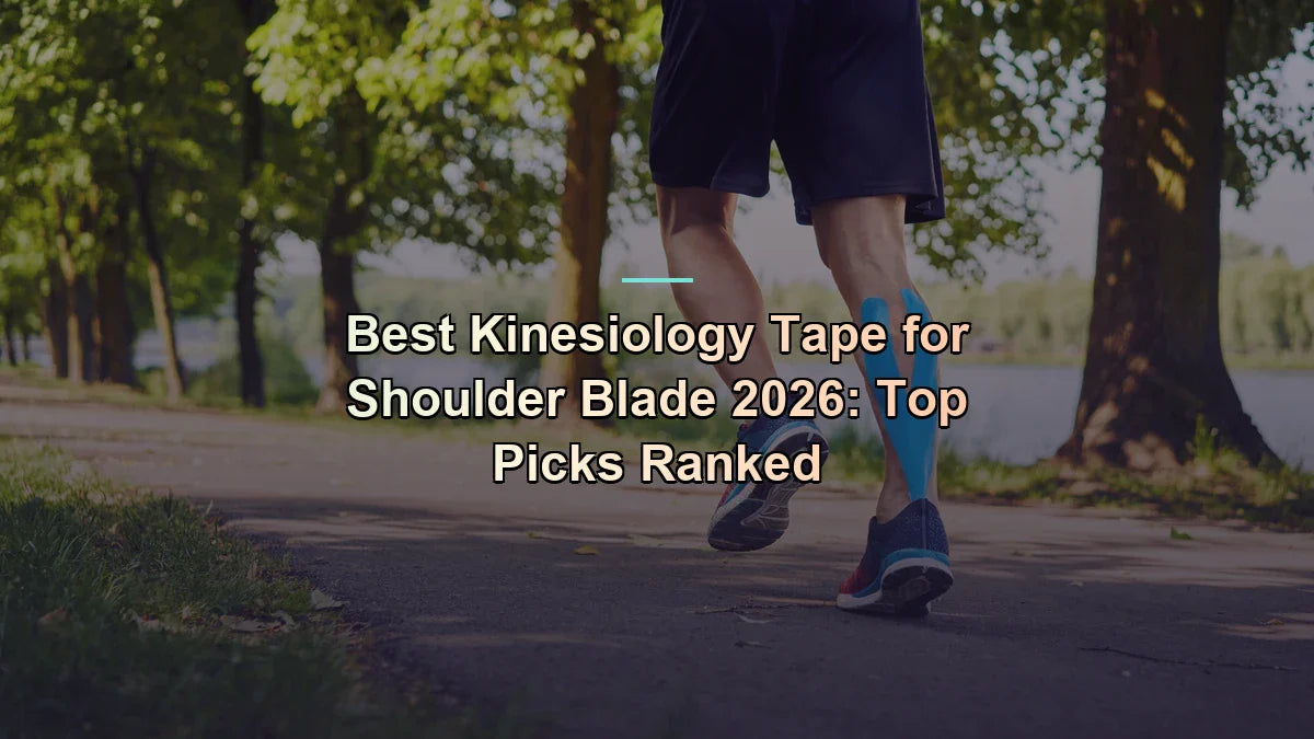 Runner mid-stride with blue kinesiology tape applied to his calf — kinesiology tape shoulder blade — Flexa.fit's UK 2026 buyer's guide