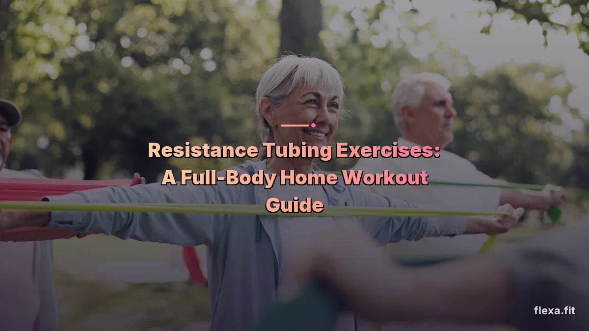 Home strength training scene, preview banner for the flexa.fit resistance tubing exercises guide