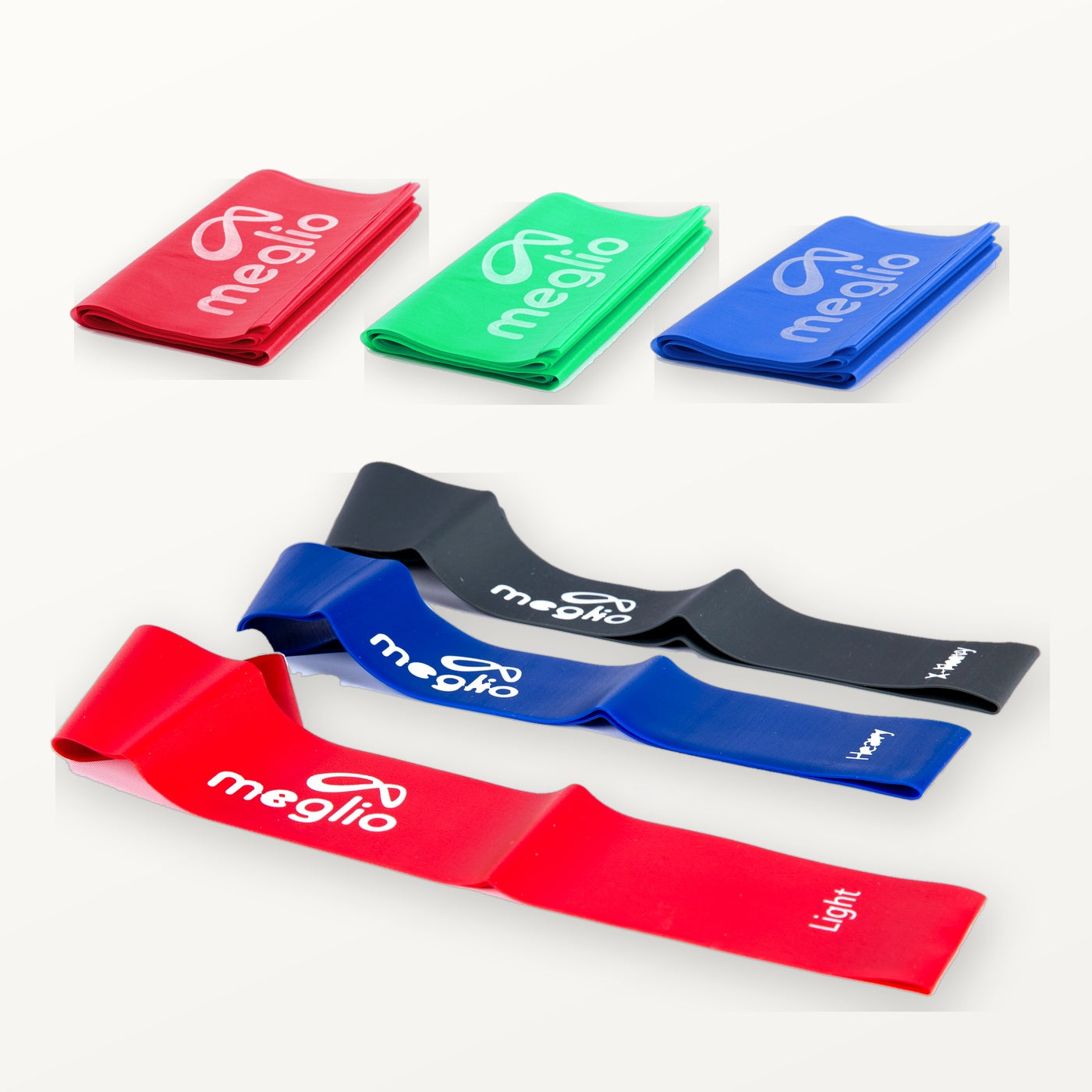 flexa.fit Resistance Starter Bundle: 3 latex-free resistance bands in red, green and blue with 3 resistance loops in red, blue and black