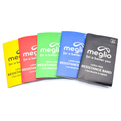 flexa.fit resistance bands trial pack with five colour-coded TPE bands laid out flat