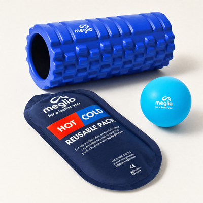 flexa.fit Recovery Starter Kit, the grid foam roller with a reusable hot and cold pack and a massage ball